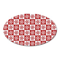 Snowflake Red White Oval Magnet