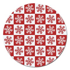 Snowflake Red White Magnet 5  (Round)