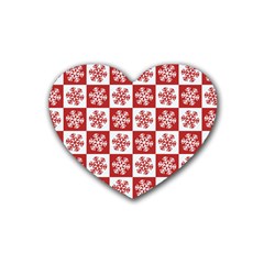 Snowflake Red White Rubber Coaster (heart)  by HermanTelo