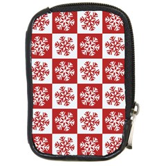Snowflake Red White Compact Camera Leather Case