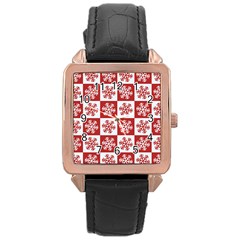 Snowflake Red White Rose Gold Leather Watch 