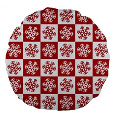 Snowflake Red White Large 18  Premium Flano Round Cushions