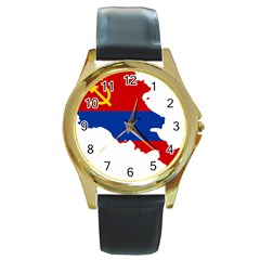 Flag Map Of Armenian Soviet Socialist Republic Round Gold Metal Watch by abbeyz71