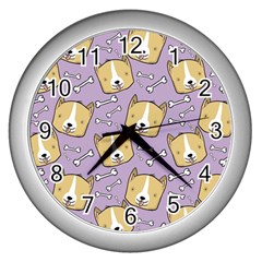 Corgi Pattern Wall Clock (silver)