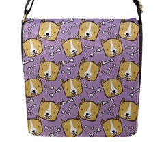 Corgi Pattern Flap Closure Messenger Bag (l)