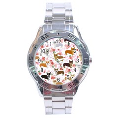 Corgis Corgi Pattern Stainless Steel Analogue Watch by Sapixe