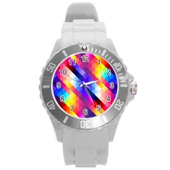 Abstract Background Colorful Pattern Round Plastic Sport Watch (l)