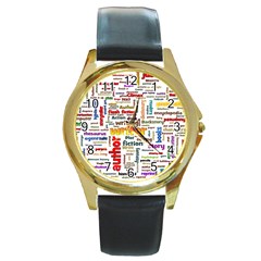Writing Author Motivation Words Round Gold Metal Watch