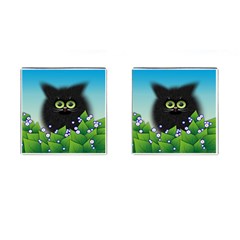 Kitten Black Furry Illustration Cufflinks (square)