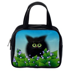 Kitten Black Furry Illustration Classic Handbag (one Side)