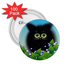 Kitten Black Furry Illustration 2 25  Buttons (100 Pack) 