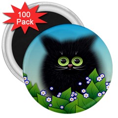 Kitten Black Furry Illustration 3  Magnets (100 Pack) by Sapixe