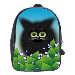 Kitten Black Furry Illustration School Bag (large) by Sapixe