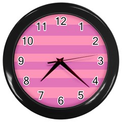 Pink Stripes Striped Design Pattern Wall Clock (black) by Sapixe