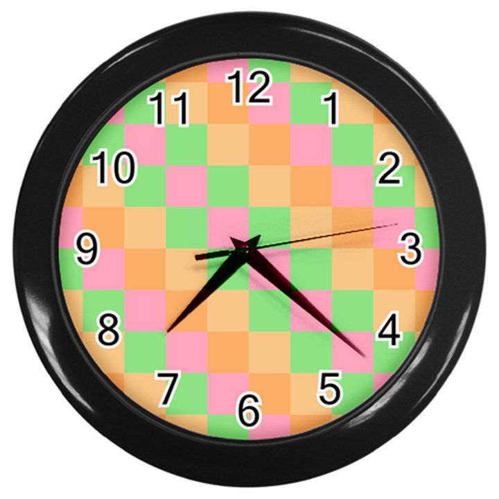 Checkerboard Pastel Squares Wall Clock (Black)