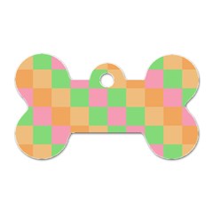 Checkerboard Pastel Squares Dog Tag Bone (One Side)