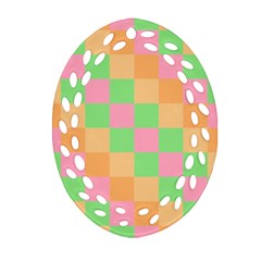 Checkerboard Pastel Squares Ornament (Oval Filigree)