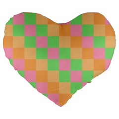 Checkerboard Pastel Squares Large 19  Premium Heart Shape Cushions