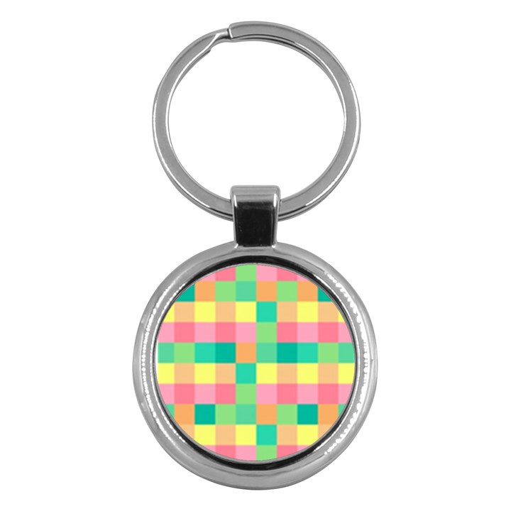 Checkerboard Pastel Squares Key Chain (Round)