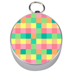 Checkerboard Pastel Squares Silver Compasses