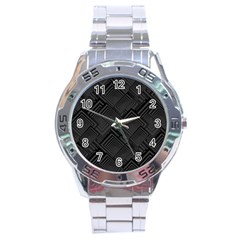 Diagonal Square Black Background Stainless Steel Analogue Watch
