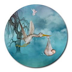 Cute Baby Is Coming With Stork Round Mousepads by FantasyWorld7