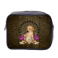 Cute Little Puppy With Flowers Mini Toiletries Bag (two Sides) by FantasyWorld7