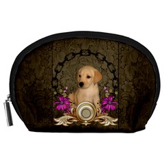 Cute Little Puppy With Flowers Accessory Pouch (large)