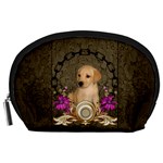 Cute Little Puppy With Flowers Accessory Pouch (Large) Front