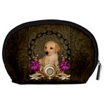 Cute Little Puppy With Flowers Accessory Pouch (Large) Back