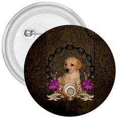 Cute Little Puppy With Flowers 3  Buttons by FantasyWorld7