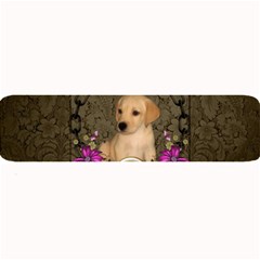 Cute Little Puppy With Flowers Large Bar Mats by FantasyWorld7