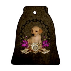 Cute Little Puppy With Flowers Bell Ornament (two Sides) by FantasyWorld7