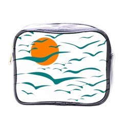 Sunset Glow Sun Birds Flying Mini Toiletries Bag (one Side) by HermanTelo