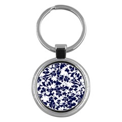 Navy & White Floral Design Key Chain (round) by WensdaiAmbrose