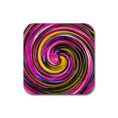 Swirl Vortex Motion Pink Yellow Rubber Coaster (square)  by HermanTelo