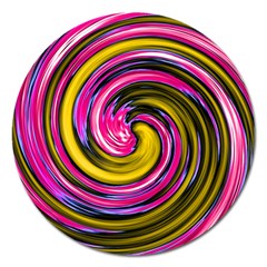 Swirl Vortex Motion Pink Yellow Magnet 5  (round) by HermanTelo
