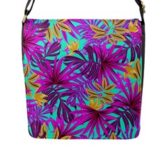 Tropical Greens Pink Leaves Flap Closure Messenger Bag (l)