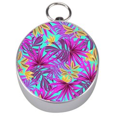 Tropical Greens Pink Leaves Silver Compasses by HermanTelo
