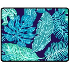 Tropical Greens Leaves Banana Double Sided Fleece Blanket (medium)  by HermanTelo