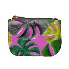 Tropical Greens Pink Leaf Mini Coin Purse by HermanTelo