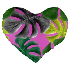 Tropical Greens Pink Leaf Large 19  Premium Flano Heart Shape Cushions by HermanTelo