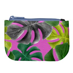 Tropical Greens Pink Leaf Large Coin Purse by HermanTelo