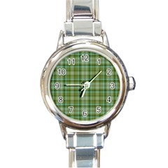 Vintage Green Plaid Round Italian Charm Watch by HermanTelo