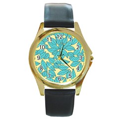 Leaves Dried Round Gold Metal Watch