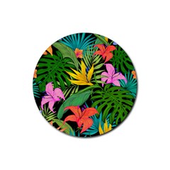 Tropical Greens Leaves Rubber Coaster (round)  by Alisyart