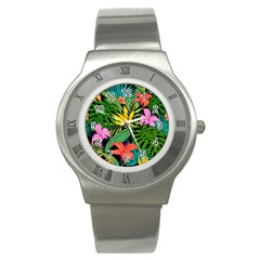 Tropical Greens Leaves Stainless Steel Watch