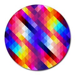 Abstract Blue Background Colorful Pattern Round Mousepads by Bajindul