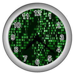 Abstract Plaid Green Wall Clock (silver) by Bajindul