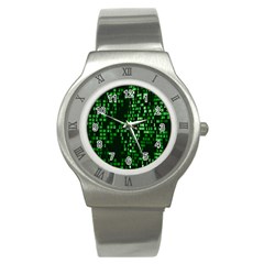 Abstract Plaid Green Stainless Steel Watch